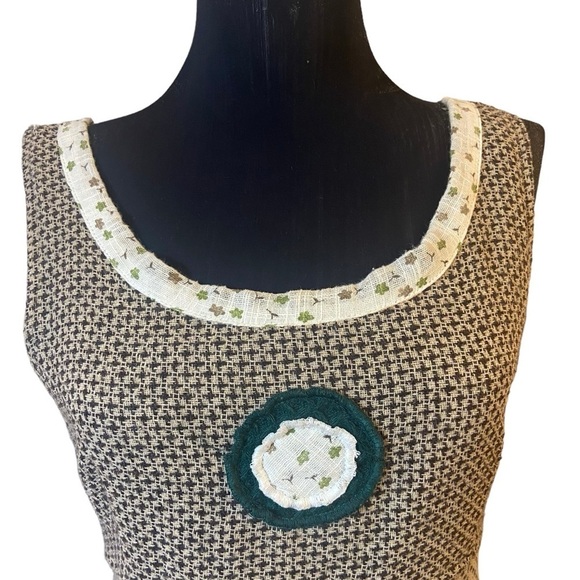 Ian Mosh S.L Multi-Layer Sleeveless Check Tweed Floral Ruffle Dress - Picture 3 of 16